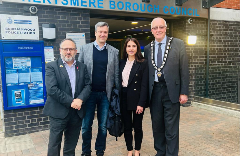 Picture of council leader Morris Bright MBE, Mikhail Bartuli, Anna Karimova and the Mayor Cllr John Graham